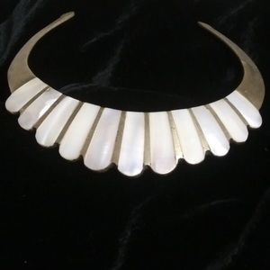 Brass and mother of pearl vintage necklace
